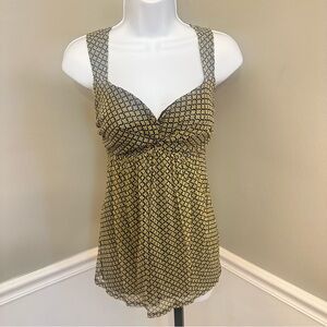 NY & Co. Womens Sheer Mesh Y2K Babydoll Tank Top Sz Med Geo Boho Preppy Flowy